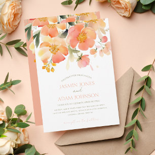 Modern Watercolor Orange Peach Blommigt Bröllop Inbjudningar