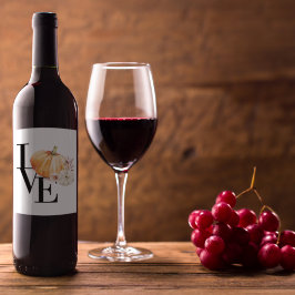 Modern Watercolor Orange Pumpkin With Love Vinflaska Etikett