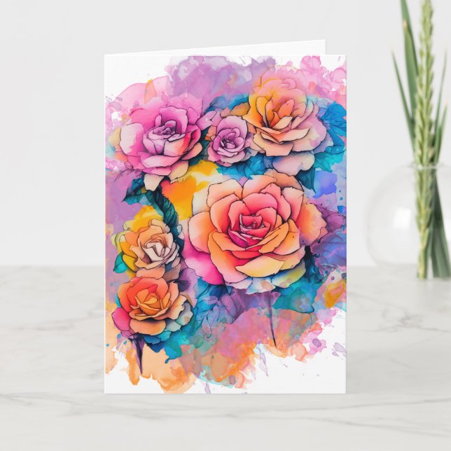 Modern Watercolor Paint Daubs Roses Bouquet Kort (Framsida)