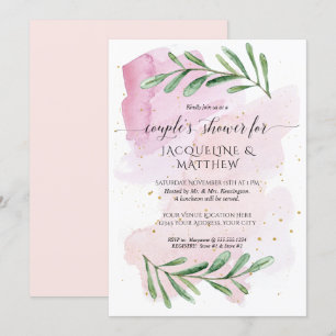 Modern Watercolor Par Shower Eucalyptus Löv Inbjudningar