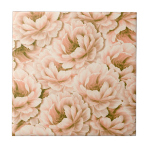 Modern Watercolor Peach Flowers Mönster Kakelplatta