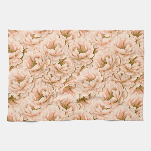 Modern Watercolor Peach Flowers Mönster Kökshandduk (Horisontell)