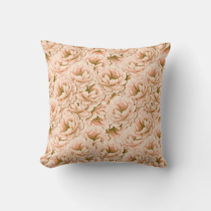 Modern Watercolor Peach Flowers Mönster Kudde