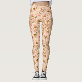 Modern Watercolor Peach Flowers Mönster Leggings