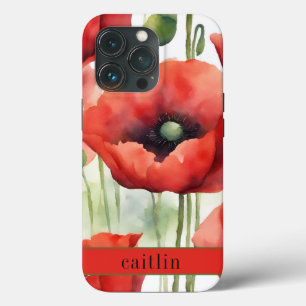 Modern Watercolor Poppies Monogram