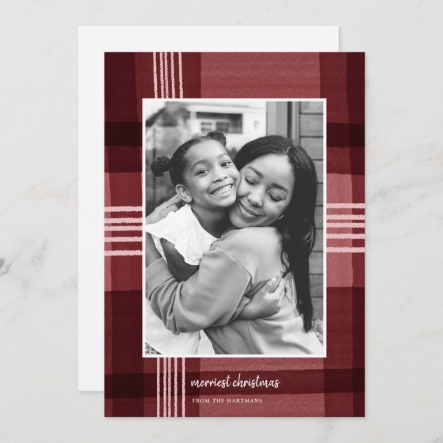 Modern Watercolor Pput Red-julfoto Julkort (Fram/baksida)