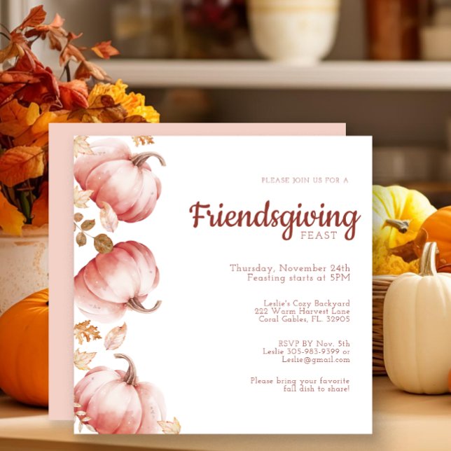 Modern Watercolor Pumpkin Friendsgiving Inbjudan (Friendsgiving Pumpkin Invitation)
