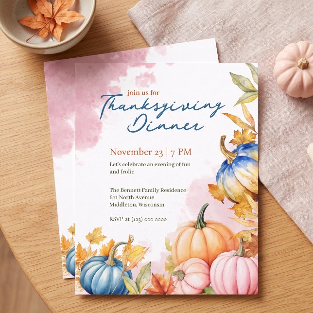Modern Watercolor Pumpkin Friendsgiving Inbjudningar (Skapare uppladdad)