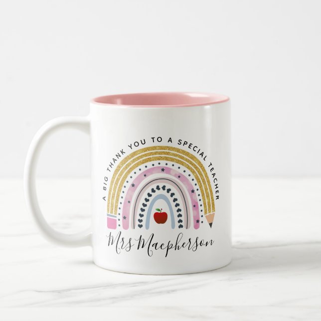 Modern Watercolor Rainbow Teacher Tack Gift Två-Tonad Mugg (Vänster)