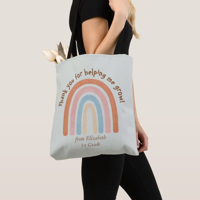 Modern Watercolor Rainbow Teacher - tack - Tygkasse (Närbild)