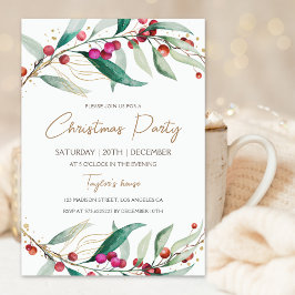 Modern Watercolor Red Berry jul Party Inbjudningar