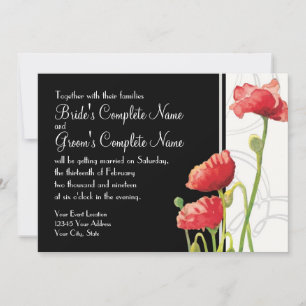 Modern Watercolor Red Poppy Poppies Swirls Black Inbjudningar