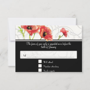 Modern Watercolor Red Poppy Poppies Swirls Black OSA Kort