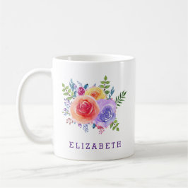 Modern Watercolor Ro Blommigt Bouquet Kaffemugg