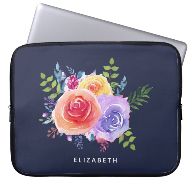 Modern Watercolor Ro Blommigt Bouquet Laptop Fodral (Framsidan)