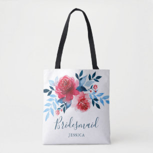 Modern Watercolor Röd ros Blommigt Bridesmaid Tygkasse