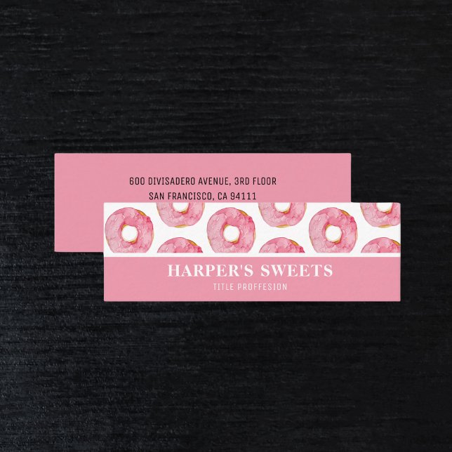 Modern Watercolor Rosa Donuts-Professionell Mini Visitkort (Skapare uppladdad)