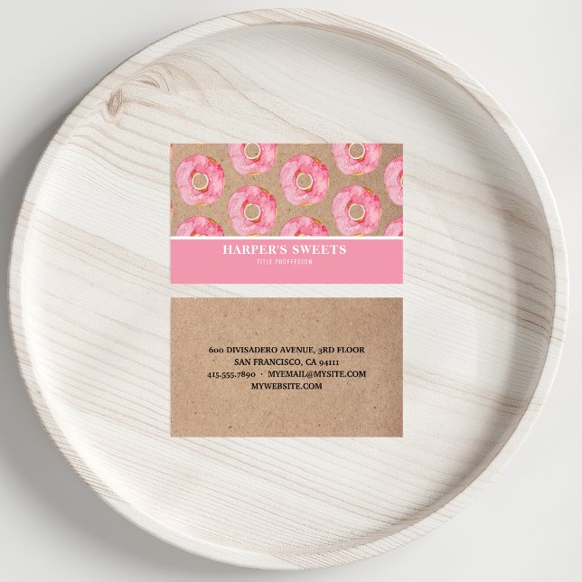 Modern Watercolor Rosa Donuts-Professionell Visitkort (Skapare uppladdad)