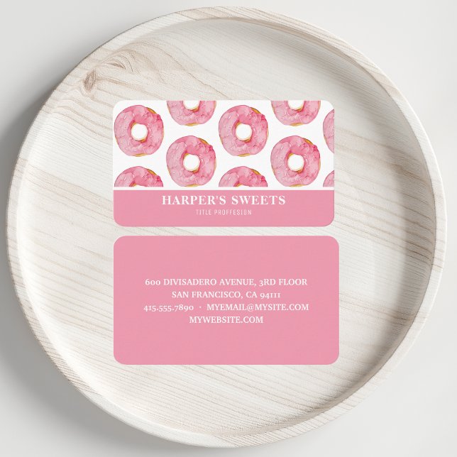 Modern Watercolor Rosa Donuts-Professionell Visitkort (Skapare uppladdad)
