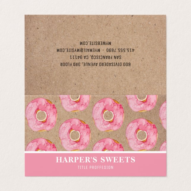 Modern Watercolor Rosa Donuts-Professionell  Visitkort (Utsida ovikt)