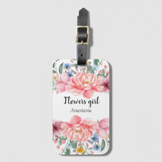 Modern Watercolor Rosa Flowers Bagagebricka (Framsida vertikal)