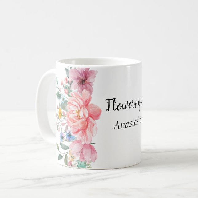 Modern Watercolor Rosa Flowers Kaffemugg (Framsida vänster)