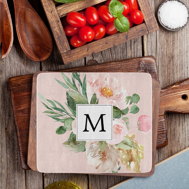 Modern Watercolor Rosa Flowers Monogrammed (Skapare uppladdad)