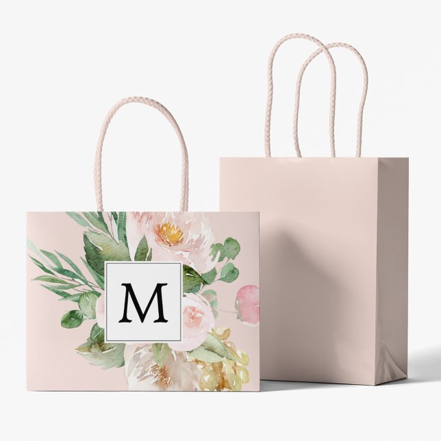 Modern Watercolor Rosa Flowers Monogrammed (Skapare uppladdad)