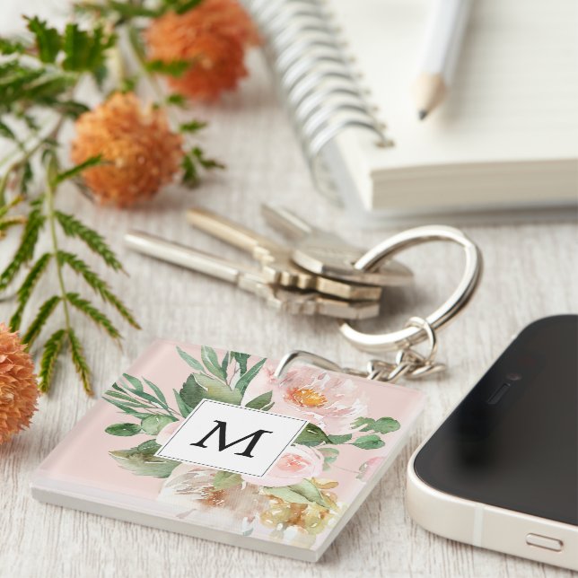Modern Watercolor Rosa Flowers Monogrammed (Högra Framsidan)