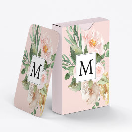 Modern Watercolor Rosa Flowers Monogrammed Casinokort