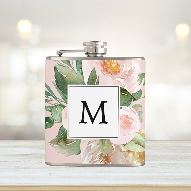 Modern Watercolor Rosa Flowers Monogrammed Fickplunta (Skapare uppladdad)