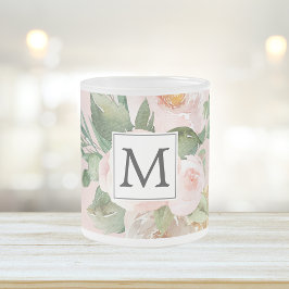 Modern Watercolor Rosa Flowers Monogrammed Frostad Glasmugg