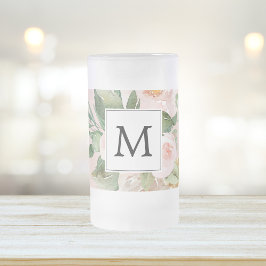 Modern Watercolor Rosa Flowers Monogrammed Frostat Ölglas