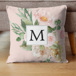 Modern Watercolor Rosa Flowers Monogrammed Kudde<br><div class="desc">Modern Watercolor Rosa Flowers Monogrammed</div>