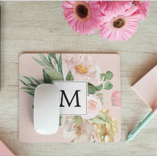 Modern Watercolor Rosa Flowers Monogrammed Musmatta