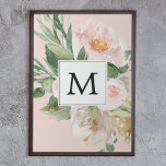 Modern Watercolor Rosa Flowers Monogrammed Poster<br><div class="desc">Modern Watercolor Rosa Flowers Monogrammed</div>