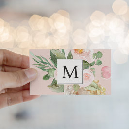 Modern Watercolor Rosa Flowers Monogrammed Visitkort
