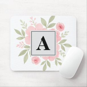Modern Watercolor Rosa Flowers Personlig Musmatta