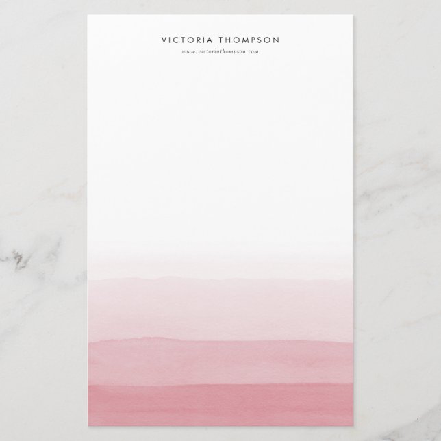Modern Watercolor Rosa Ombre-Personlig Brevpapper (Framsida)