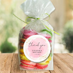 Modern Watercolor Rosa Tack Bröllop Runt Klistermärke<br><div class="desc">Elegant,  snyggt tack för att du har klistermärken med en vacker rosa omgiven av ett guld gräns och prickar med dina detaljer i chicen - använda för party favors eller tack för klistermärken. MER färg i vår affär.</div>