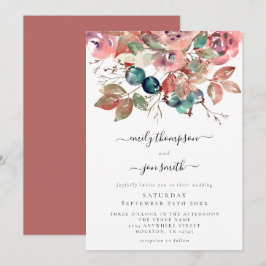 Modern Watercolor Rosa Teal Blommigt Bröllop Inbjudningar