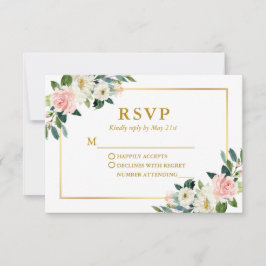 Modern Watercolor Rosa White Blommigt Bröllop OSA Kort