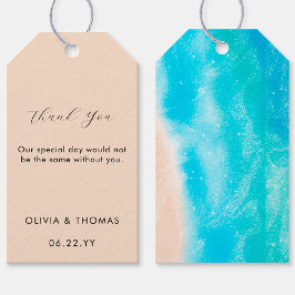 Modern Watercolor Sandy Beach Vågar Bröllop Presentetikett