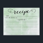 Modern Watercolor Script Möhippa Recification Card Vykort<br><div class="desc">Kökort för contemporary Möhippa Köksrecept som innehåller ett skript av snyggt med svart typografi som anges på bakgrunden till en vattenfärg i grönten. Framsidan av vårt recept-kort ger utrymme för en receptitel, från köket och ingrediensutrymme. Vänd receptkortet om du vill visa riktningar, förinställningstid och total tid. Besök vår butik för...</div>