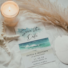 Modern Watercolor Script Oceanstrand QR-kod  Spara Datumet