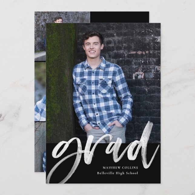 Modern Watercolor Script Photo Boy Studenten Meddelande (Fram/baksida)