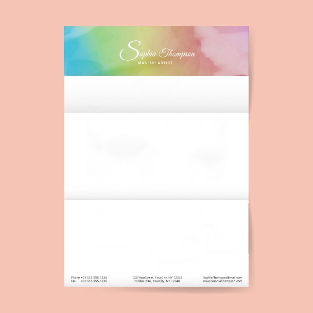 Modern Watercolor Script Rainbow Pastel Letterhead Brevhuvud (Skapare uppladdad)