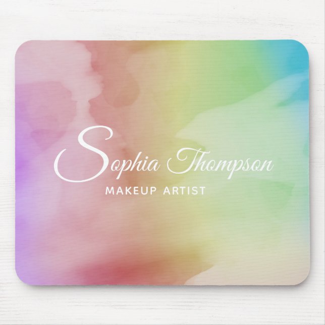Modern Watercolor Script Rainbow Pastel - Mousepad Musmatta (Framsidan)