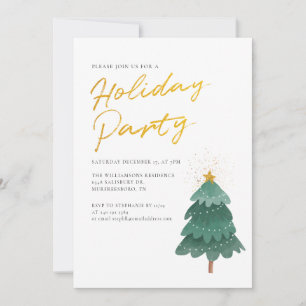 Modern Watercolor Script Träd jul Party Inbjudningar