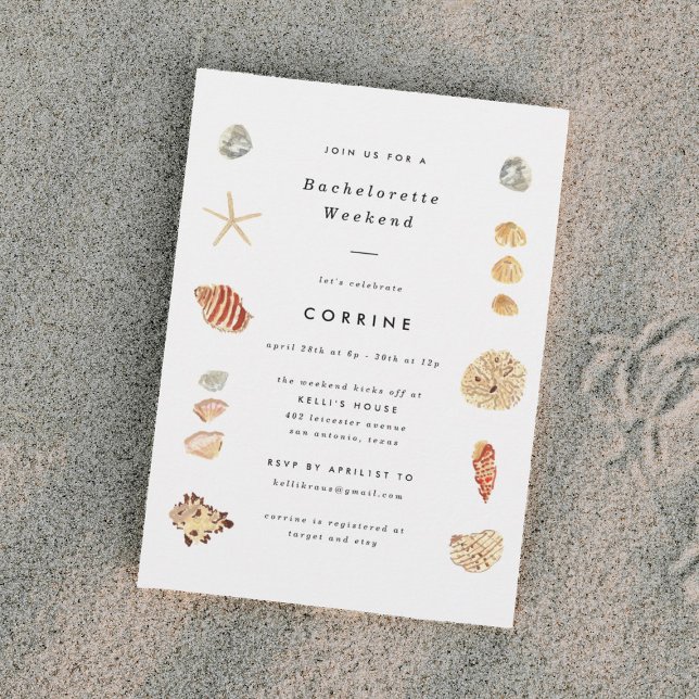 Modern Watercolor Seashells Bachelorette Party Inbjudningar (Skapare uppladdad)